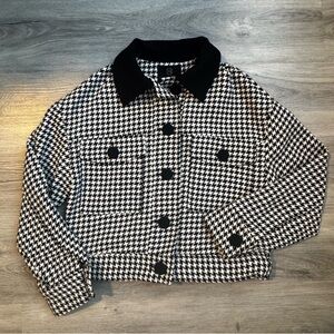 House of Harlow 1960 Black and White Houndstooth Bomber Jacket